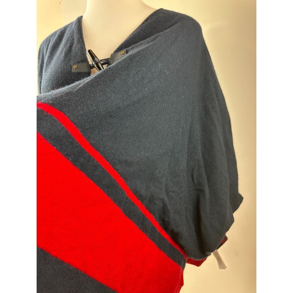Lauren Ralph Lauren Intarsia Knit Two Tone Poncho Navy Blue Red Toggle Sz L/XL - Picture 9 of 16
